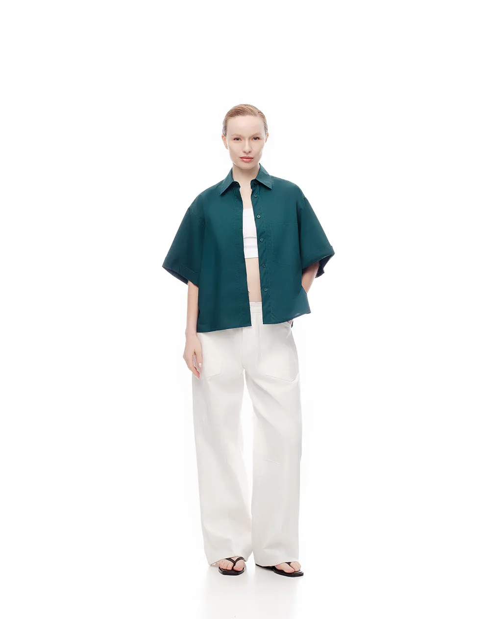 Camisa manga corta oversize algodón verde mujer sold by Gef product image thumbnail 3