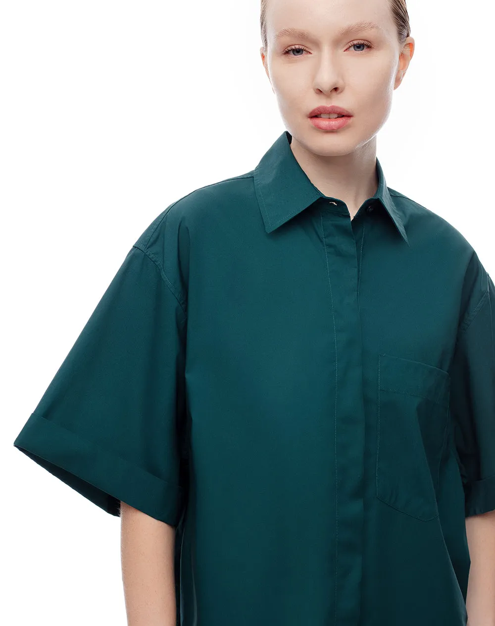 Camisa manga corta oversize algodón verde mujer sold by Gef product image thumbnail 4