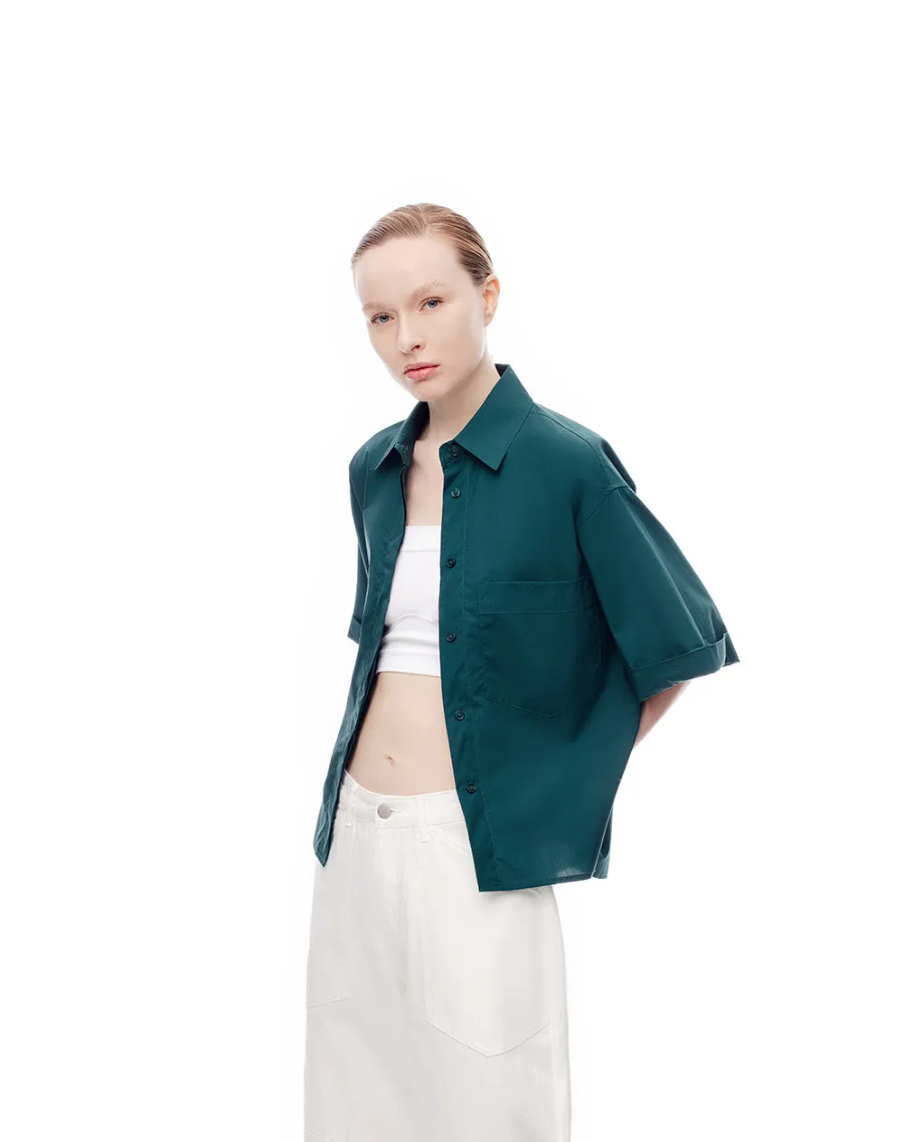 Camisa manga corta oversize algodón verde mujer sold by Gef