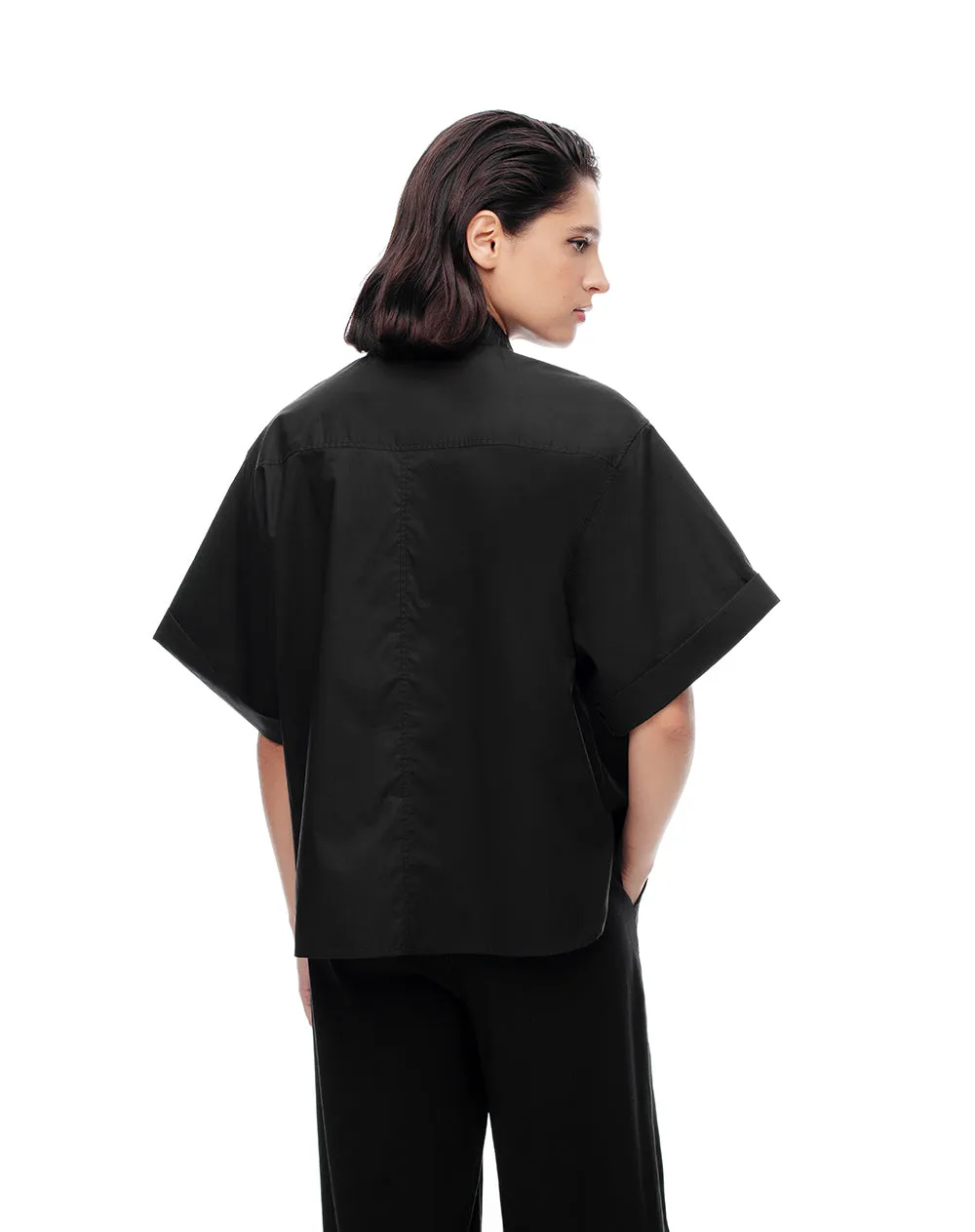 Camisa manga corta oversize algodón negra mujer sold by Gef product image thumbnail 2