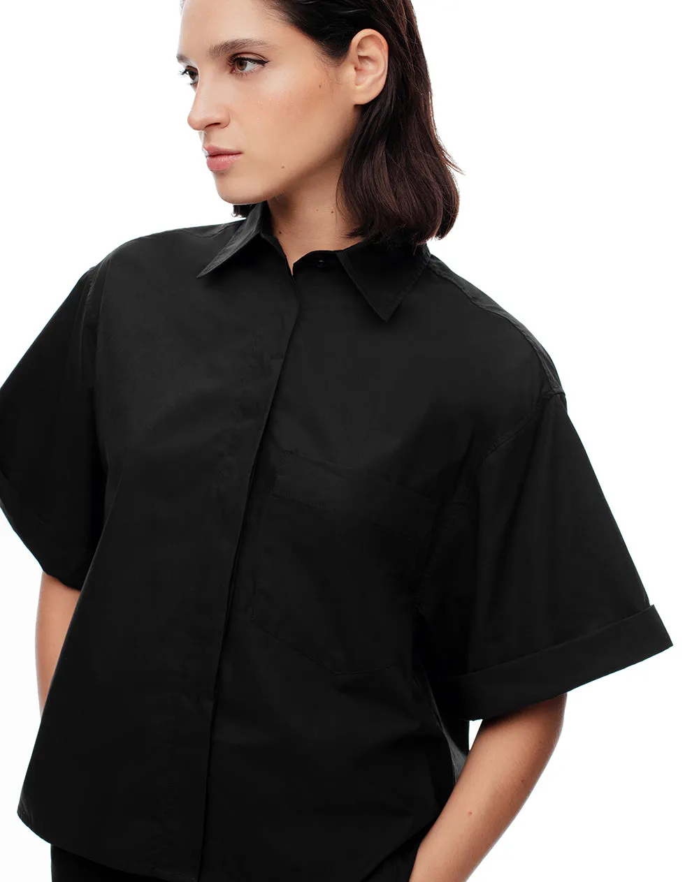 Camisa manga corta oversize algodón negra mujer sold by Gef product image thumbnail 4