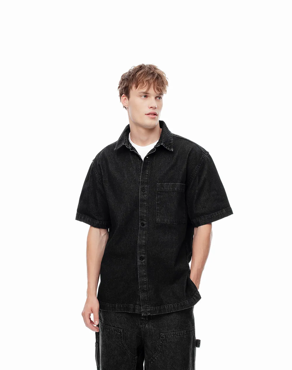 Camisa manga corta denim regular negra hombre sold by Gef