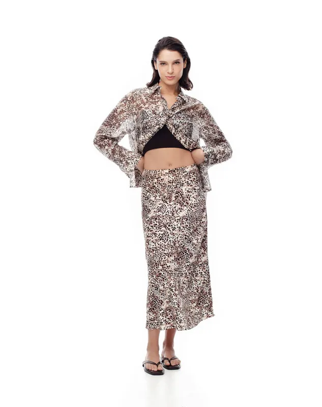 Falda midi tiro alto satín print mujer sold by Gef