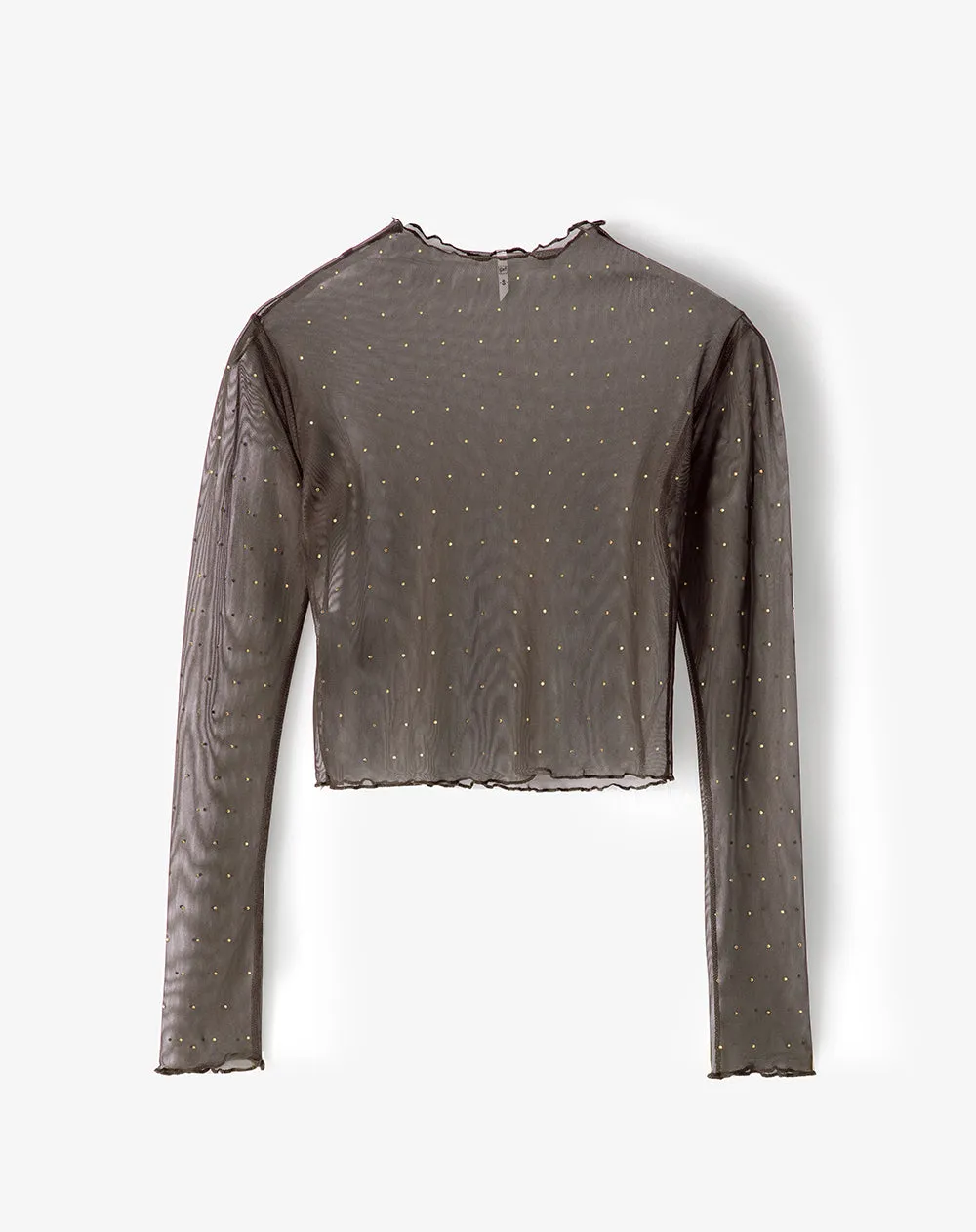 Camibuzo slim tejido tull brillos chocolate mujer sold by Gef