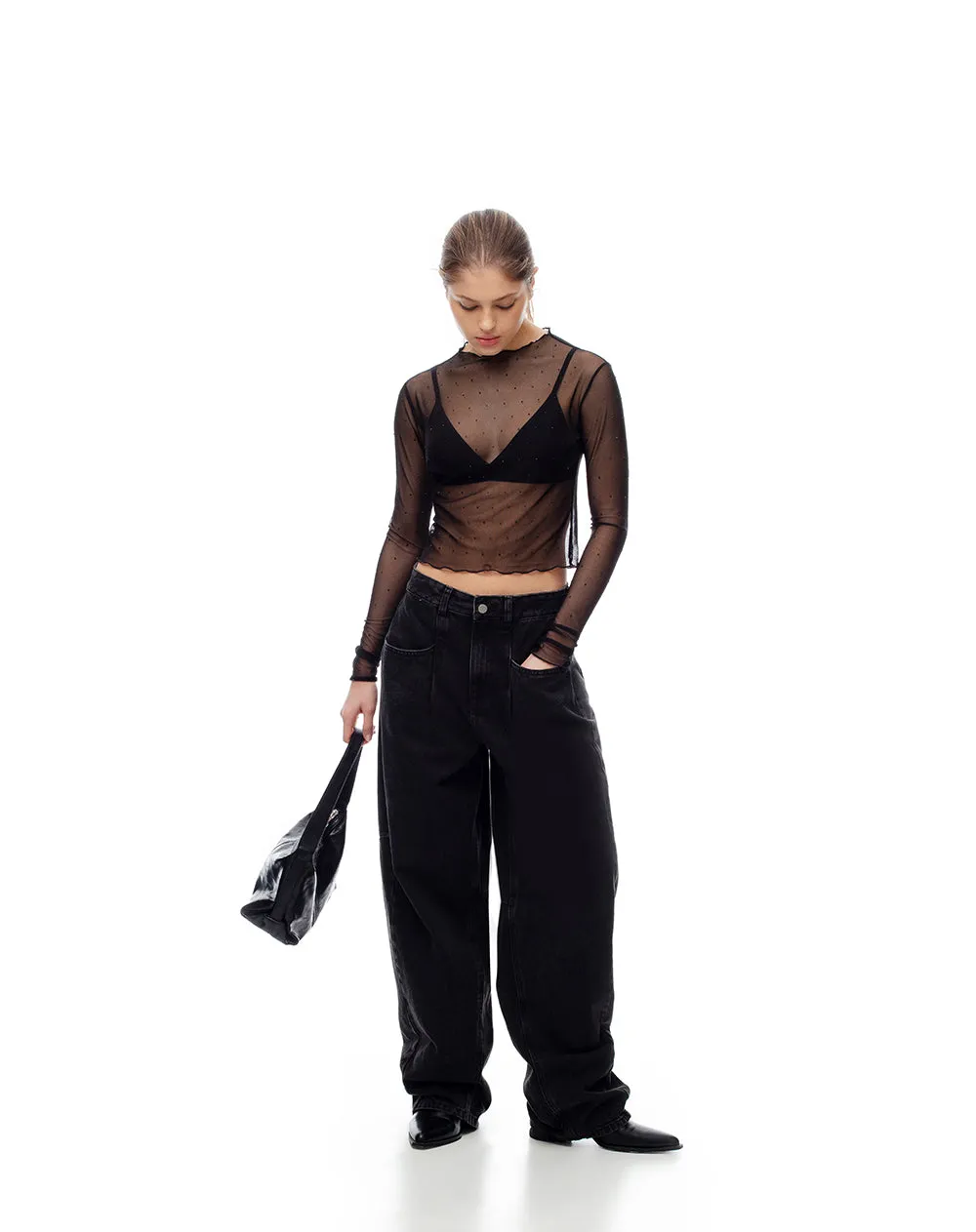 Camibuzo slim tejido tull brillos negro mujer sold by Gef product image thumbnail 3