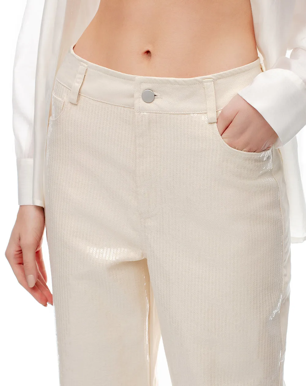 Jean recto tiro alto lentejuelas crudo mujer sold by Gef product image thumbnail 5