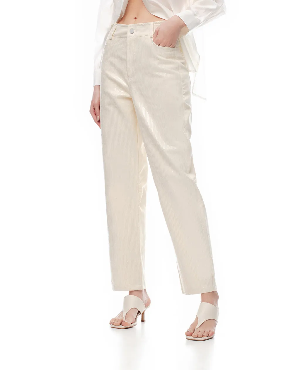 Jean recto tiro alto lentejuelas crudo mujer sold by Gef product image thumbnail 3