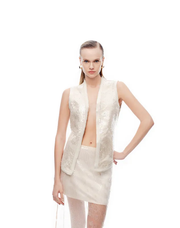 Chaleco regular lentejuelas arena mujer sold by Gef