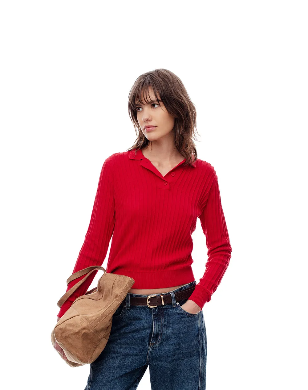 Camibuzo tipo polo regular tejido de punto rojo mujer sold by Gef