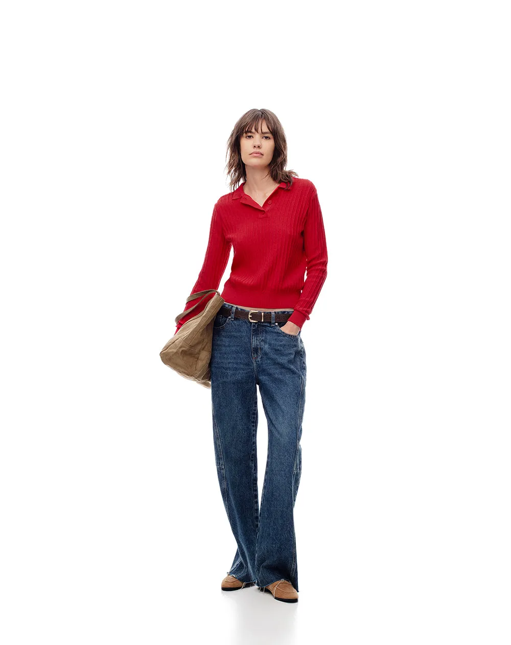 Camibuzo tipo polo regular tejido de punto rojo mujer sold by Gef product image thumbnail 3