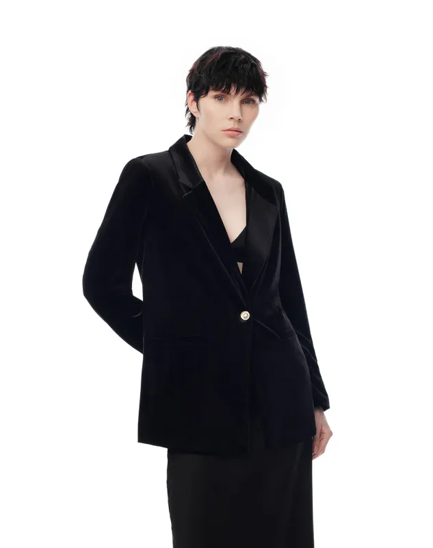 Blazer oversize terciopelo negro mujer sold by Gef