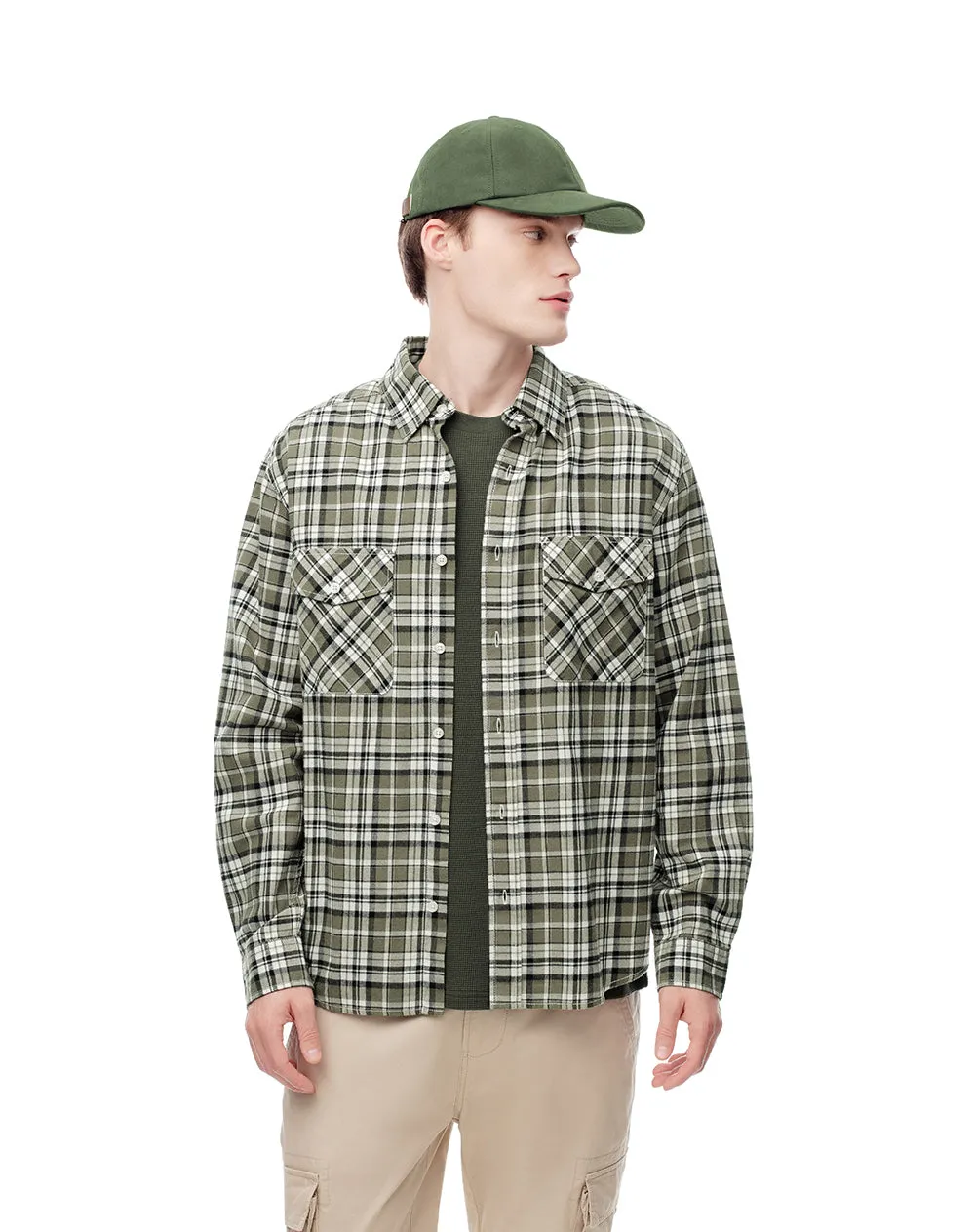 Camisa regular fit manga larga verde con cuadros sold by Gef