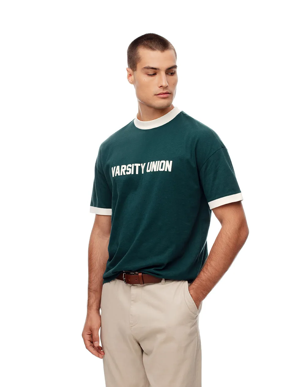 Camiseta regular fit manga corta verde sold by Gef