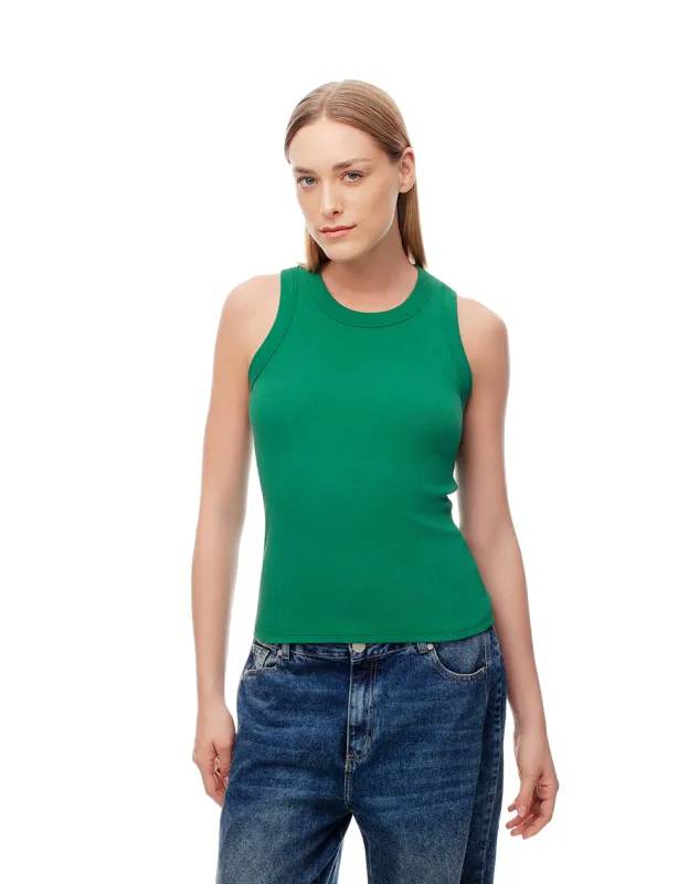 Camiseta esqueleto slim rib algodón verde mujer sold by Gef