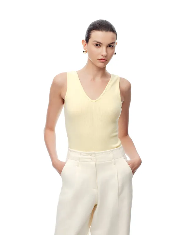 Camiseta manga sisa slim rib algodón amarilla mujer sold by Gef