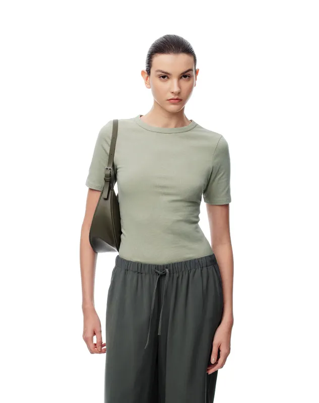 Camiseta slim rib algodón verde mujer sold by Gef