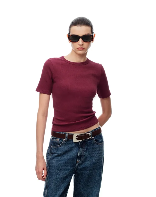 Camiseta slim rib algodón vinotinto mujer sold by Gef