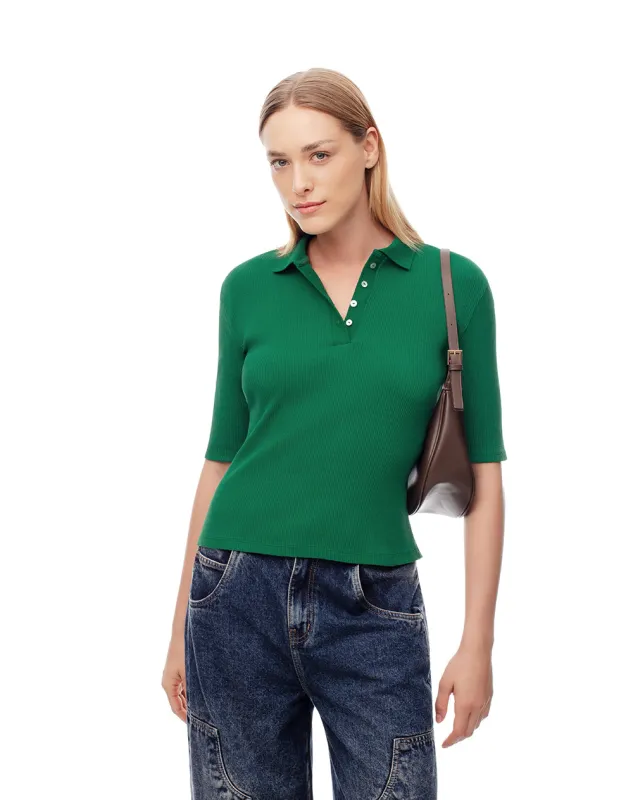 Polo slim tejido de punto algodón verde mujer sold by Gef