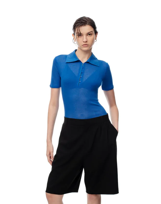 Polo slim tejido de punto azul mujer made by Gef