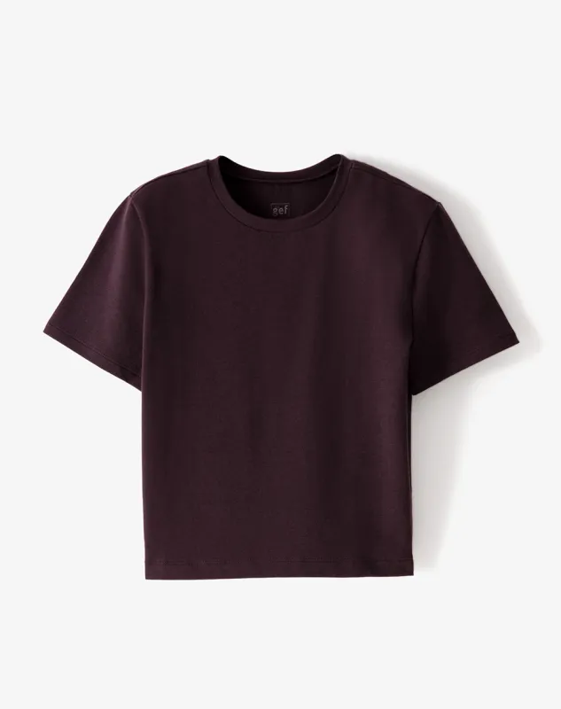 Camiseta crop slim algodón vino tinto mujer made by Gef