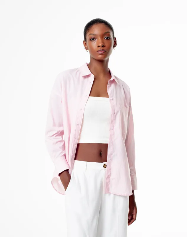 Camisa manga larga oversize algodón rayas mujer sold by Gef