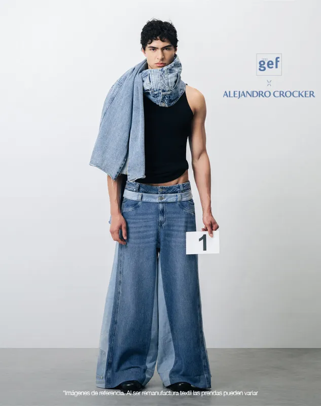 Jean wide leg remanufacturado Gef x Alejandro Crocker mujer made by Gef
