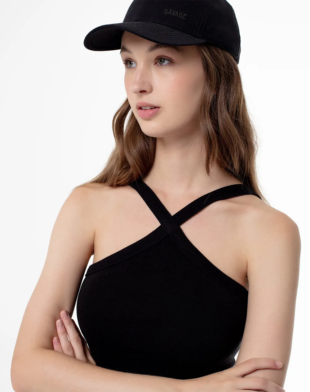 Crop top slim rib algodón negro mujer sold by Gef product image thumbnail 3