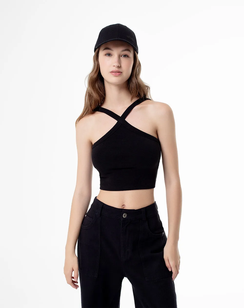Crop top slim rib algodón negro mujer sold by Gef