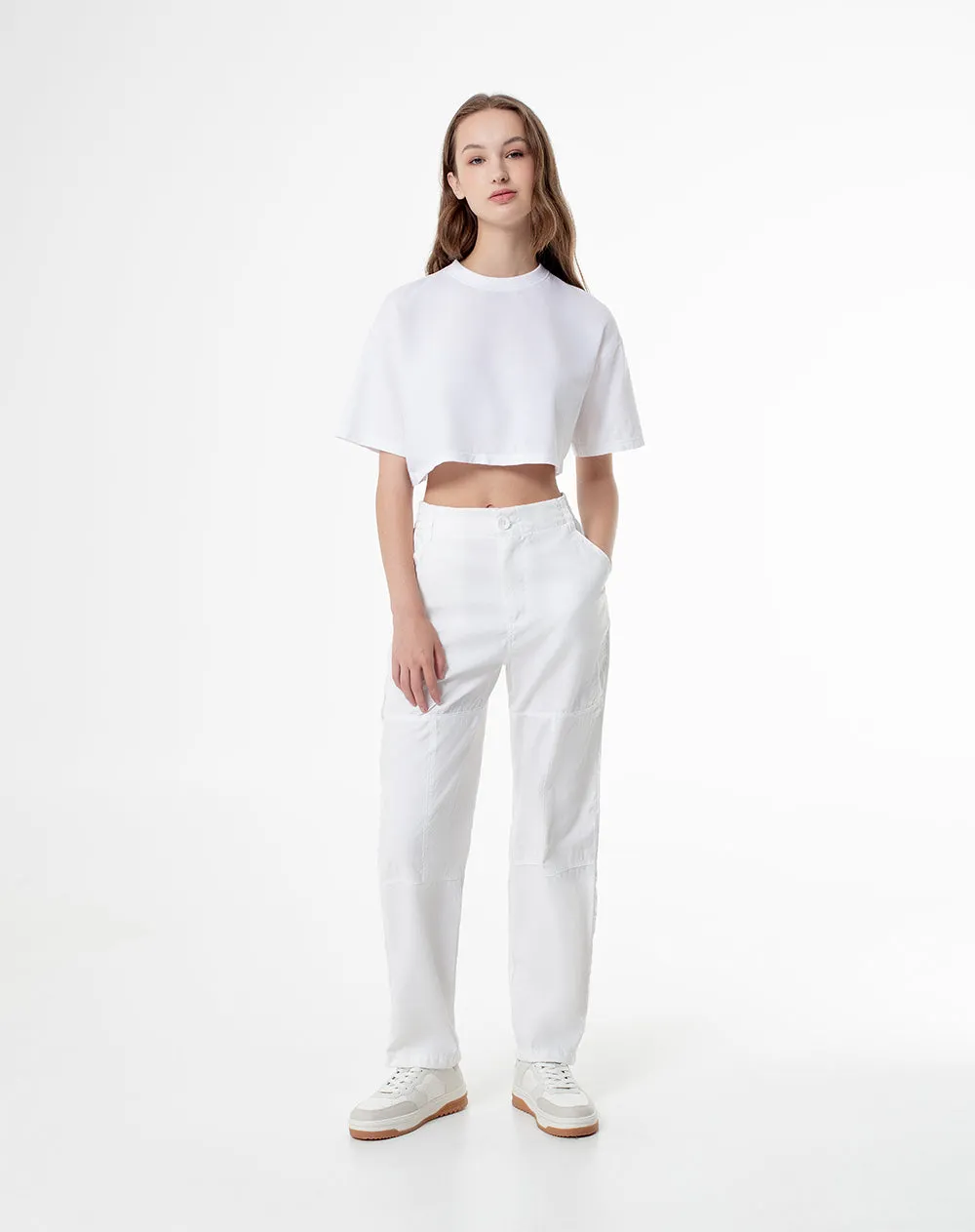 Pantalón parachute tiro medio elástico en cintura habano para mujer sold by Gef