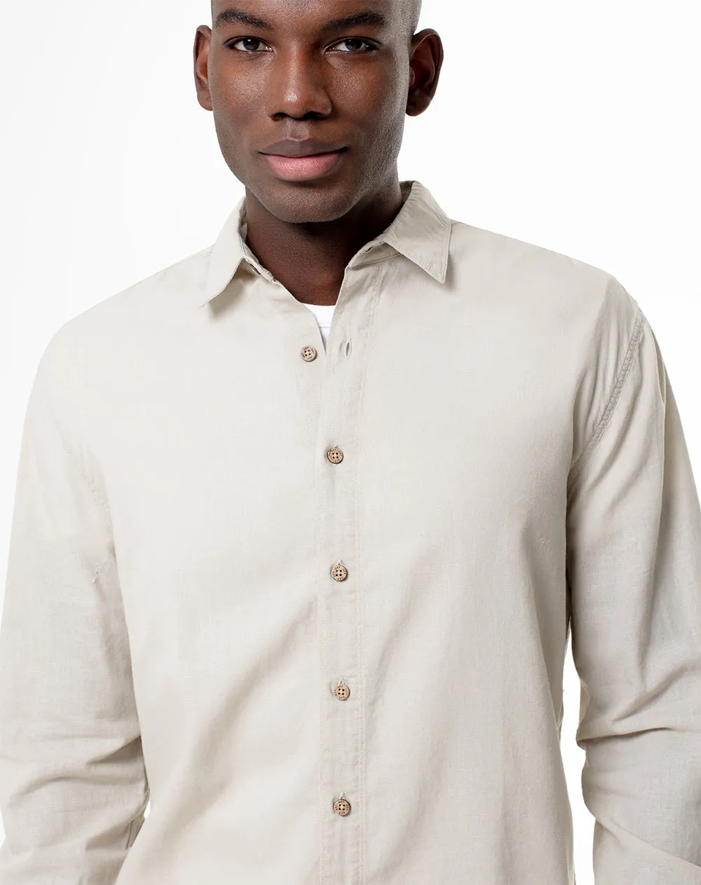 Camisa manga larga regular lino caqui hombre sold by Gef product image thumbnail 3