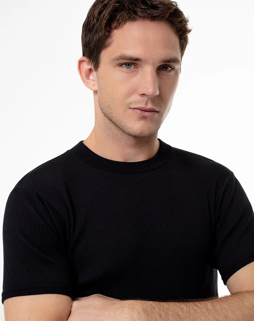 Camiseta slim rib algodón negra hombre sold by Gef