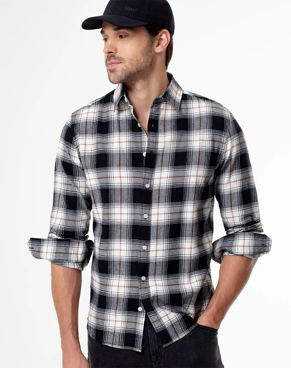 Camisa slim fit manga larga negra con cuadros sold by Gef product image thumbnail 3