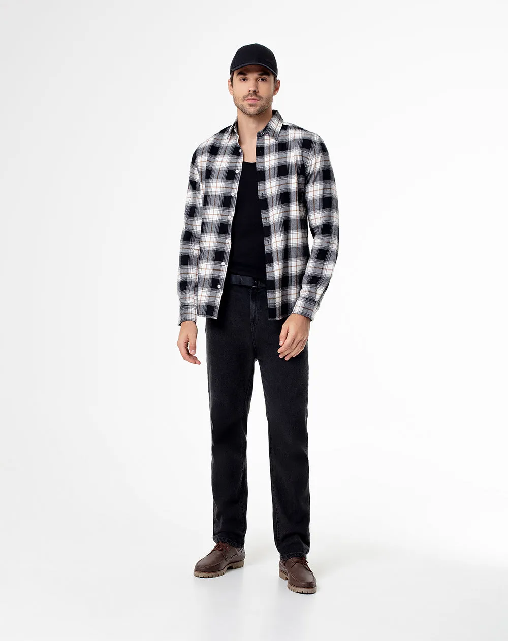 Camisa slim fit manga larga negra con cuadros sold by Gef product image thumbnail 4