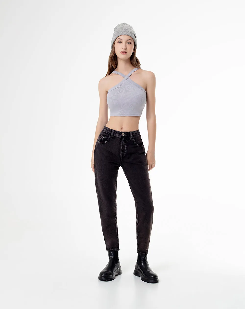 Crop top slim rib algodón gris mujer sold by Gef product image thumbnail 4