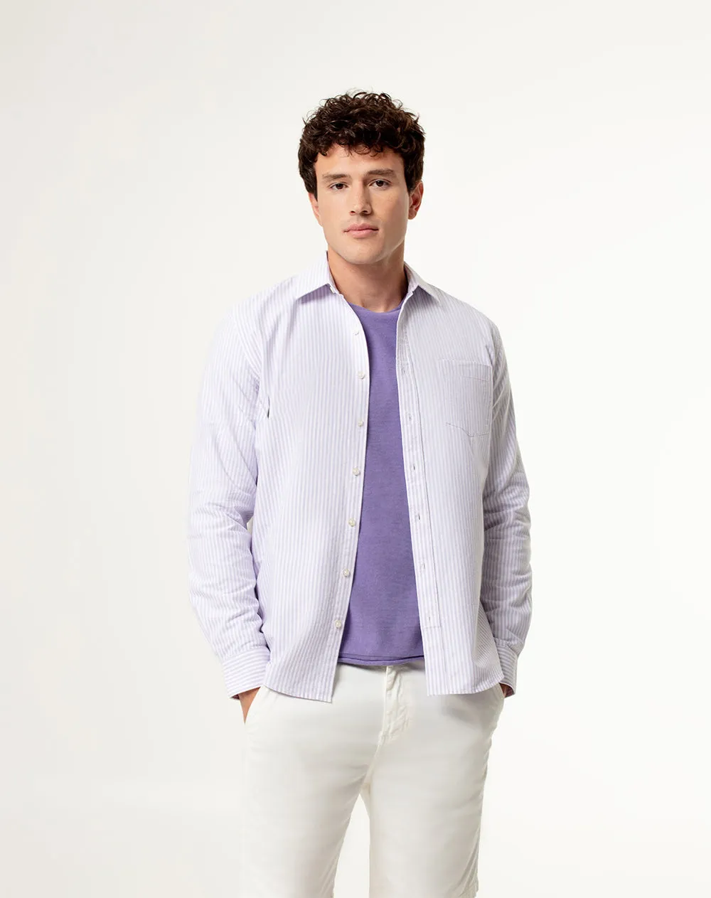 Camisa Modri Modri slim fit manga larga morada con rayas sold by Gef