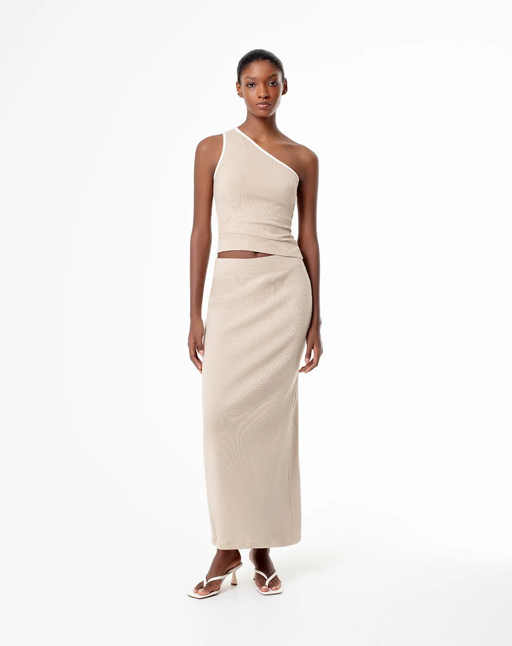 Falda larga recta tiro alto caqui mujer sold by Gef