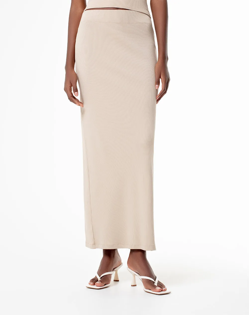 Falda larga recta tiro alto caqui mujer sold by Gef product image thumbnail 3