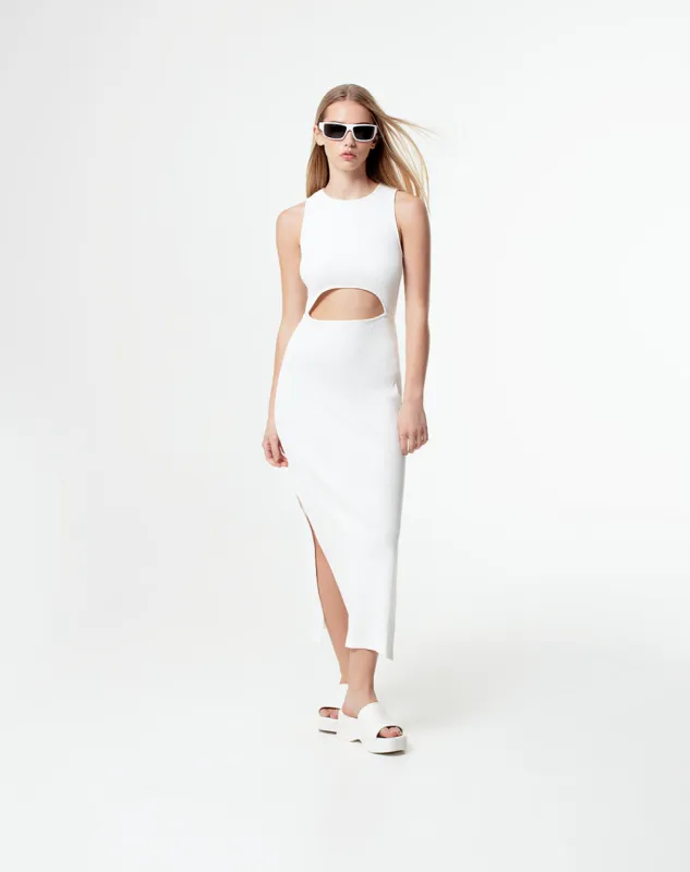 Vestido midi rib algodón vainilla mujer sold by Gef