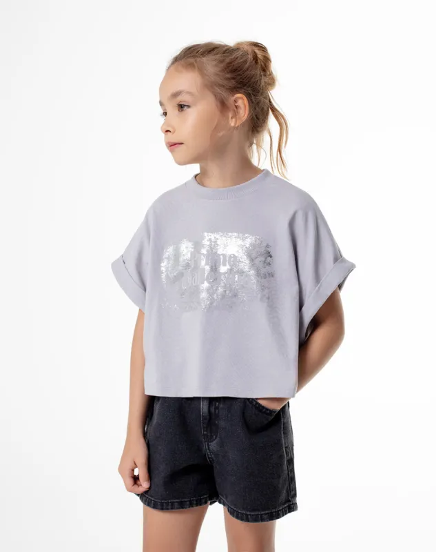 Camiseta Laelle regular fit manga corta gris sold by Gef