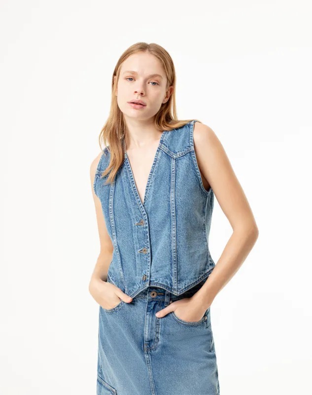 Chaleco regular fit sin capucha indigo medio sold by Gef