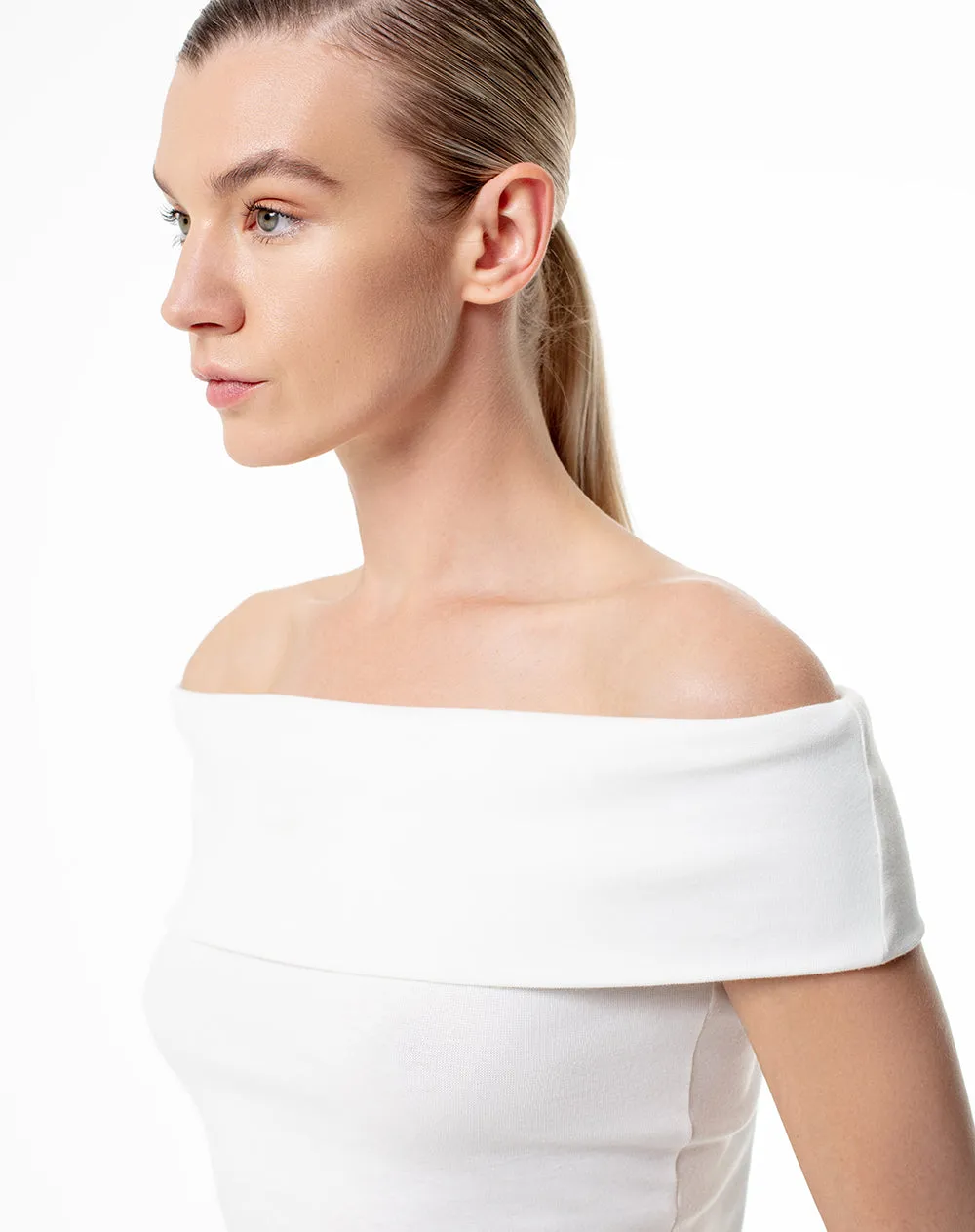 Top off-shoulder slim algodón blanca mujer sold by Gef