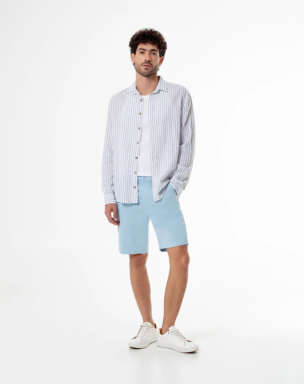 Camisa manga larga regular lino rayas hombre sold by Gef product image thumbnail 4