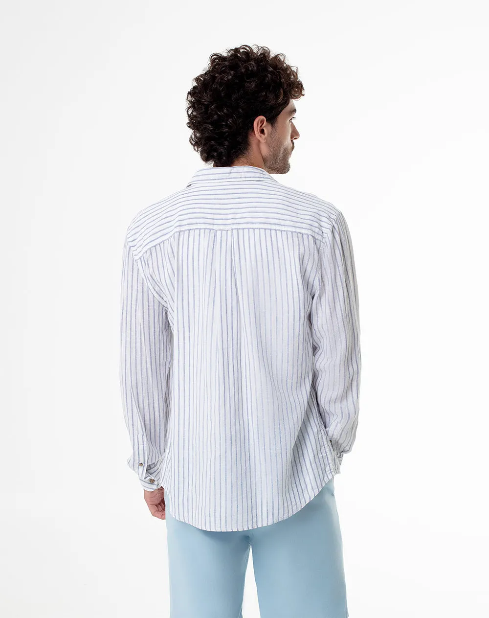 Camisa manga larga regular lino rayas hombre sold by Gef product image thumbnail 2