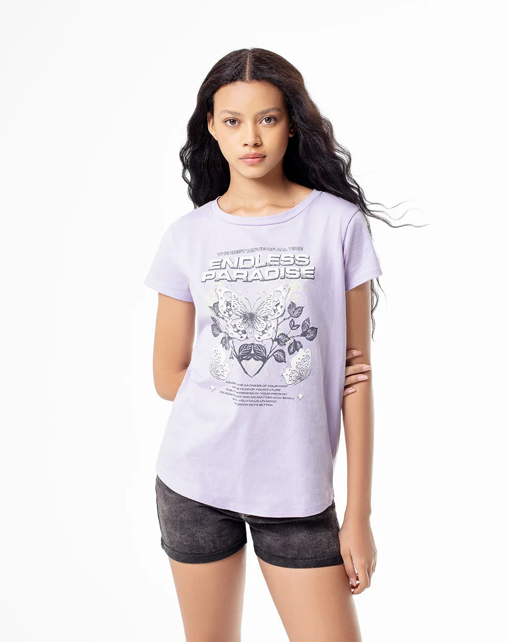 Camiseta regular algodón lila estampada mujer sold by Gef