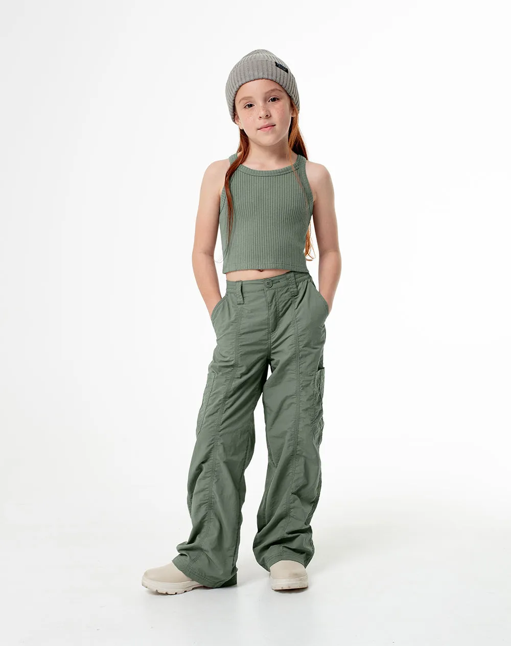 Crop top slim rib verde niña sold by Gef product image thumbnail 4