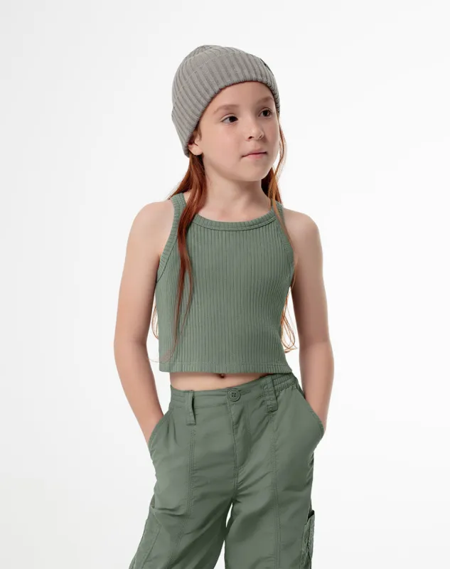 Crop top slim rib verde niña sold by Gef