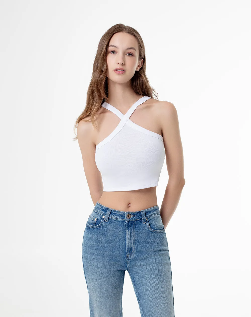 Crop top slim rib algodón blanco mujer sold by Gef