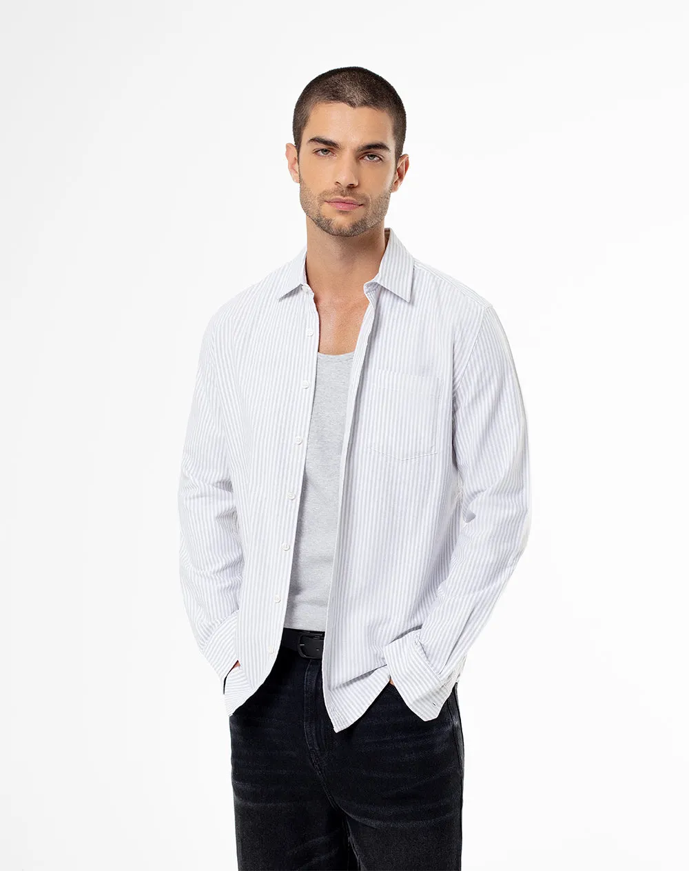 Camisa manga larga slim algodón rayas hombre sold by Gef