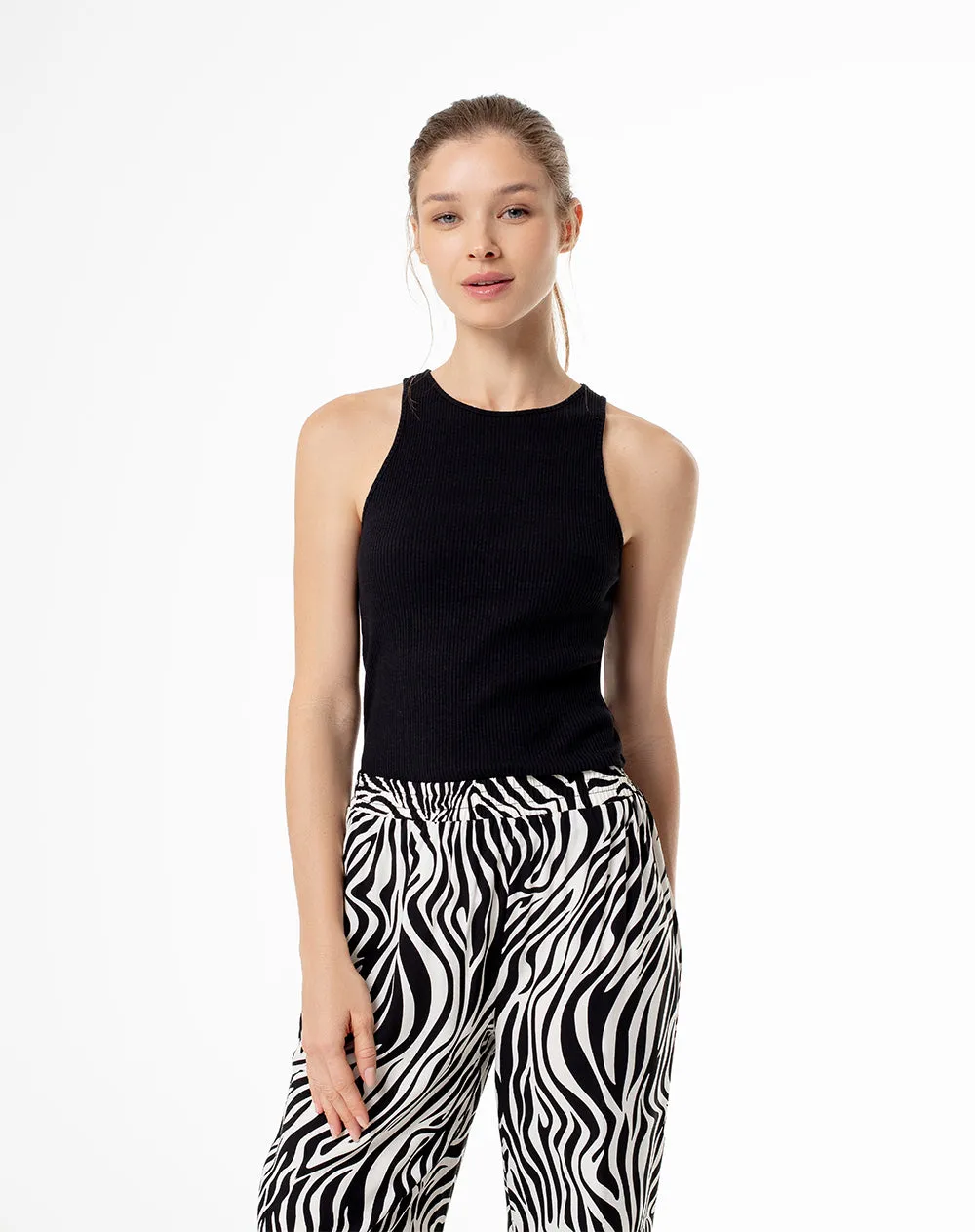 Camiseta esqueleto slim rib algodón negra mujer sold by Gef