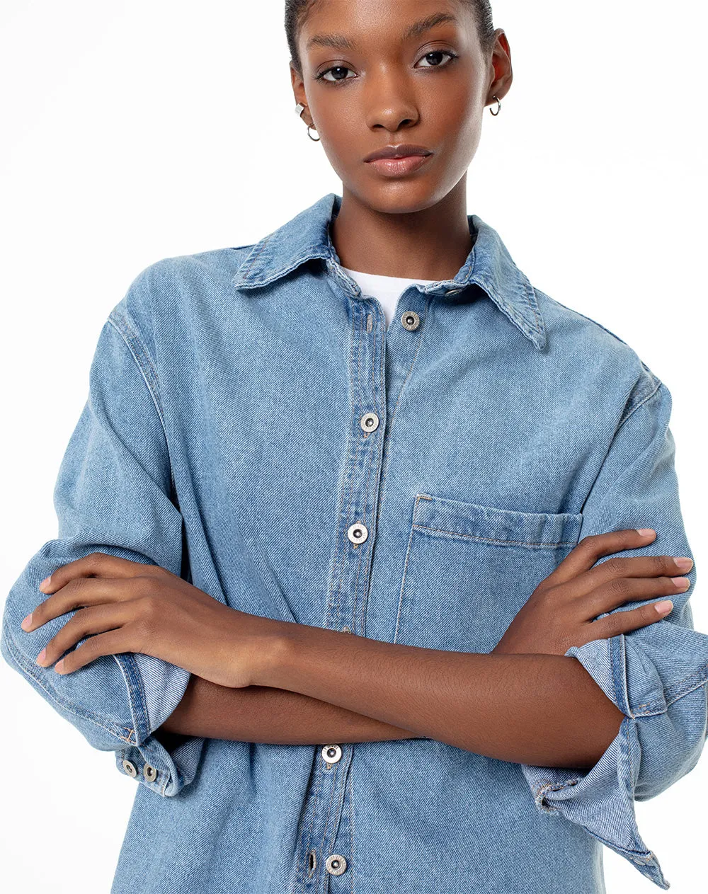 Camisa oversized fit manga larga índigo medio sold by Gef product image thumbnail 3